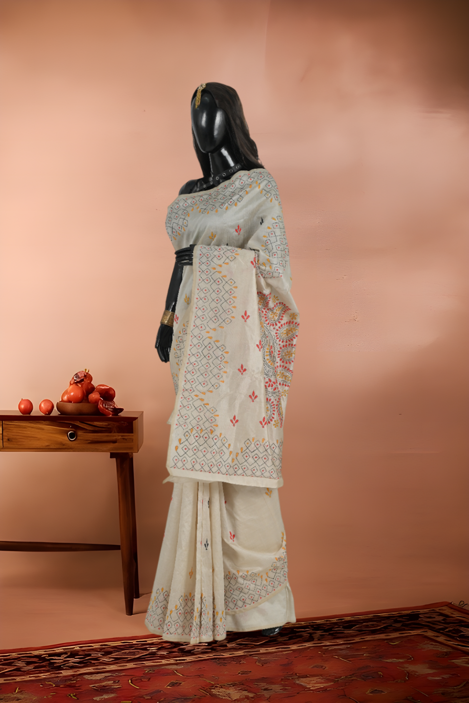 Pure Tant Handloom Kantha Stitch Saree