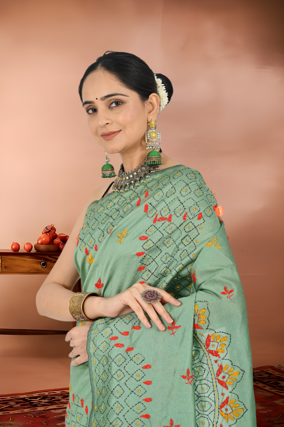 Tussar Kantha Stitch Saree