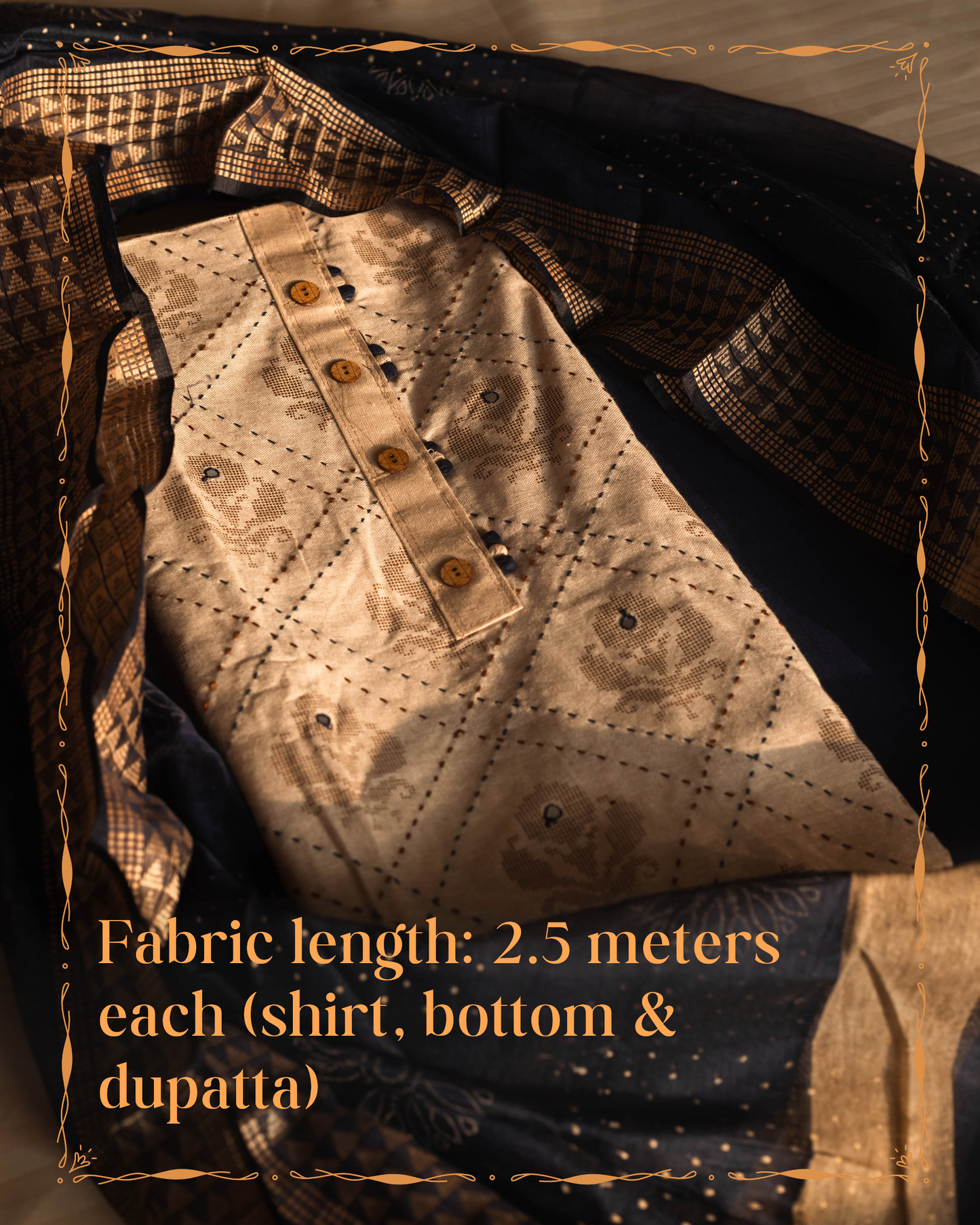 Khadi Cotton Kantha Work Suit in an Elegant Beige Shade