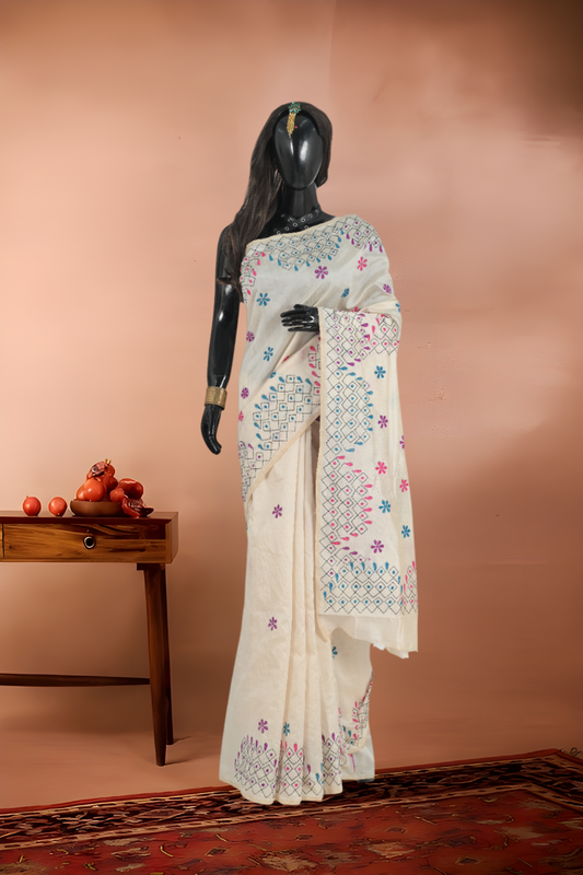 Tant Handloom Kantha Stitch Saree