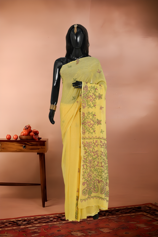 Mull Cotton Pure Kantha Stitch Saree
