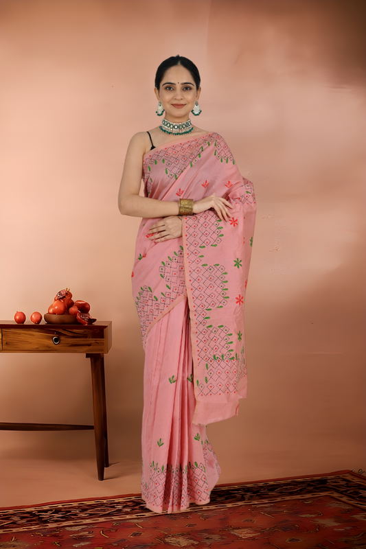 Kantha Stitch Tant Handloom Saree