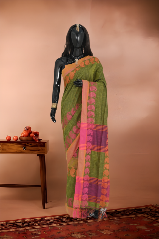 Pure Khadi Cotton Kolka Border Saree
