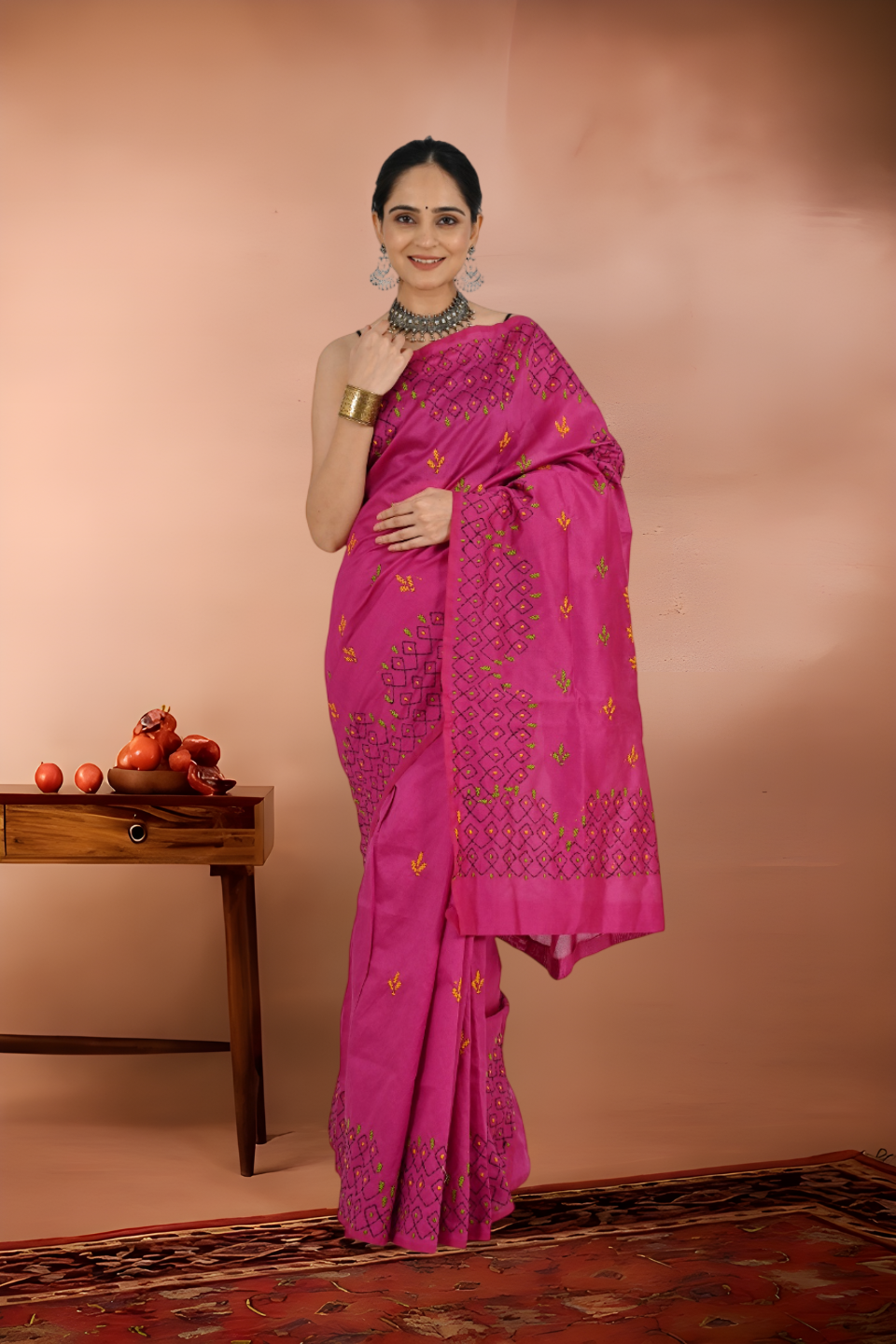 Kantha Stitch Tussar Saree in Tant Handloom