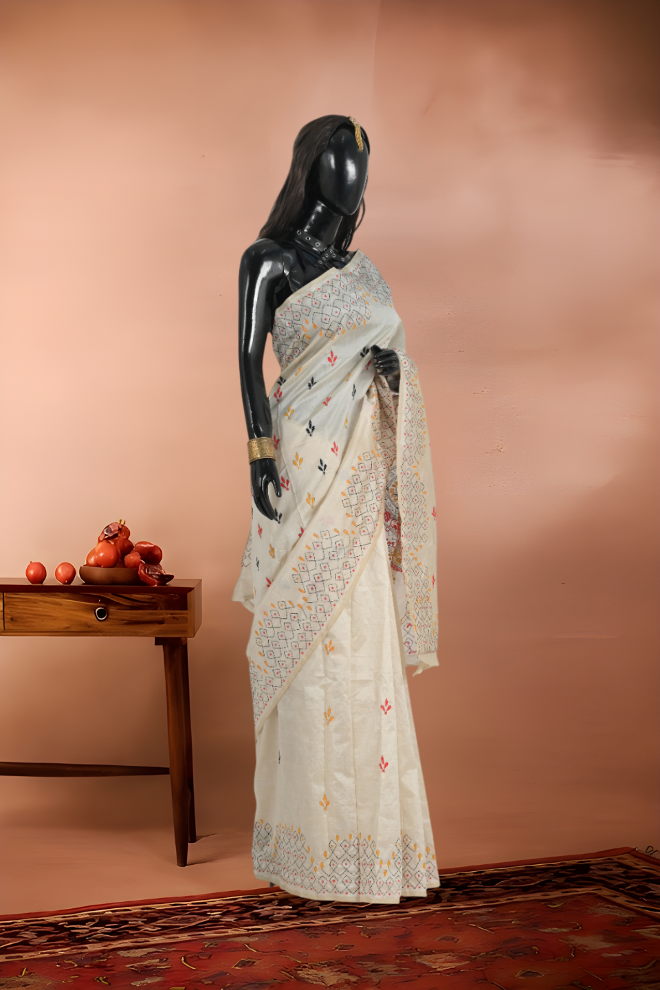 Pure Tant Handloom Kantha Stitch Saree