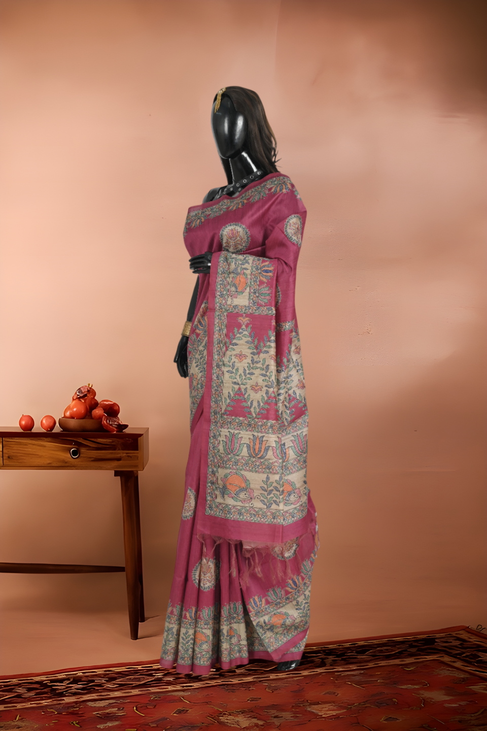 Madubani Print Shantiniketan Silk Saree