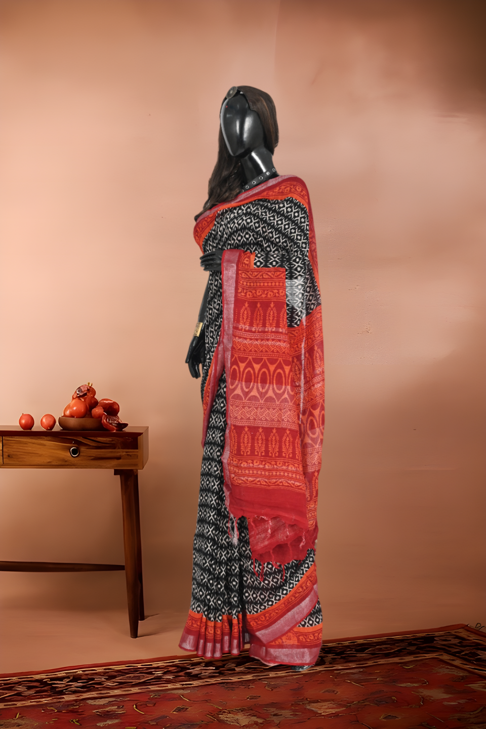 Pure Linen Ikat Print Saree