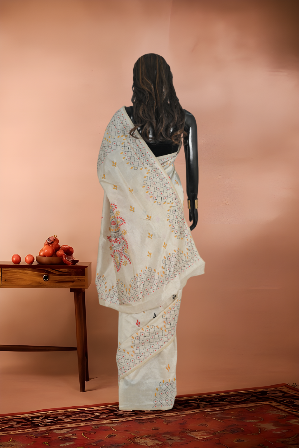 Pure Tant Handloom Kantha Stitch Saree