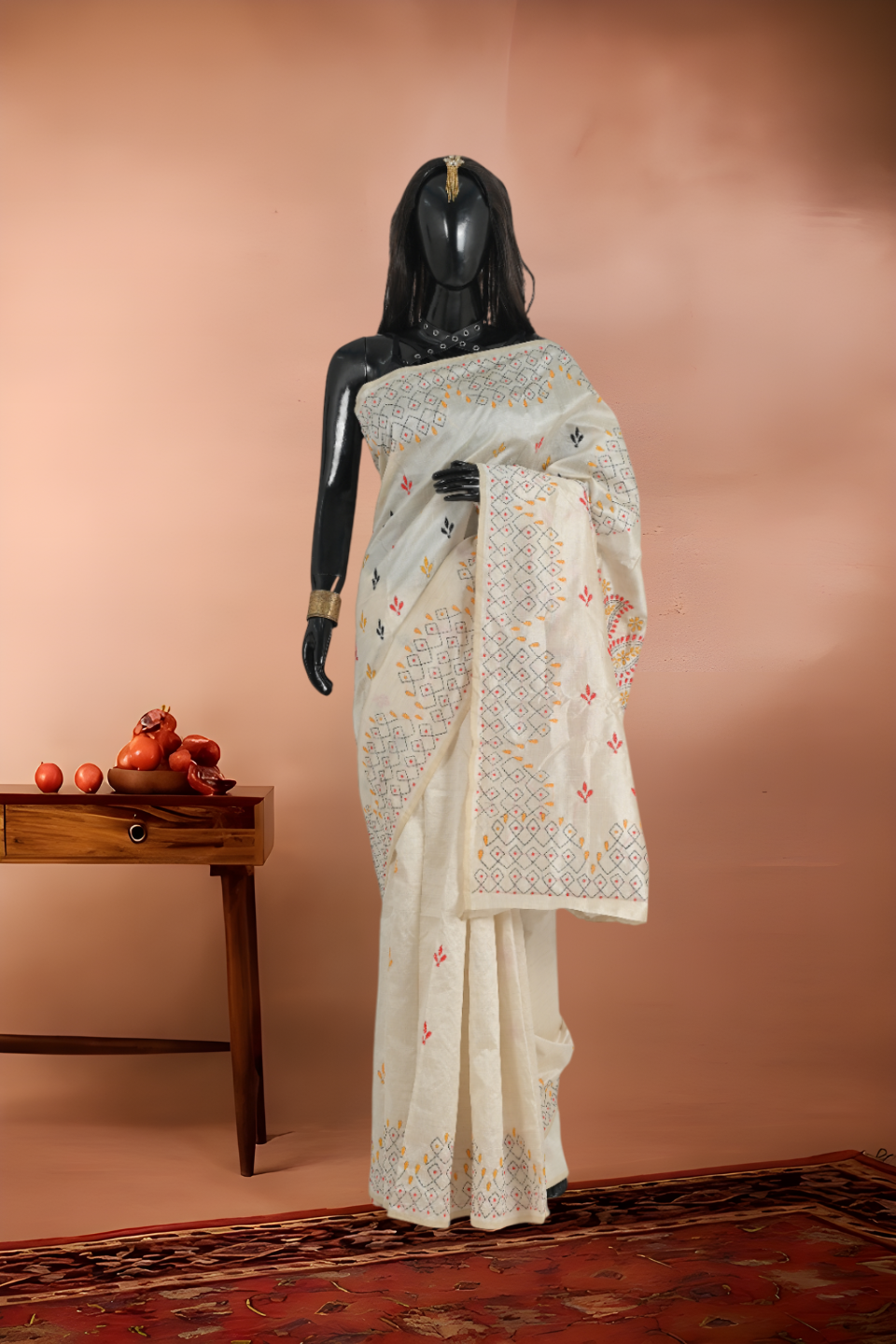 Pure Tant Handloom Kantha Stitch Saree