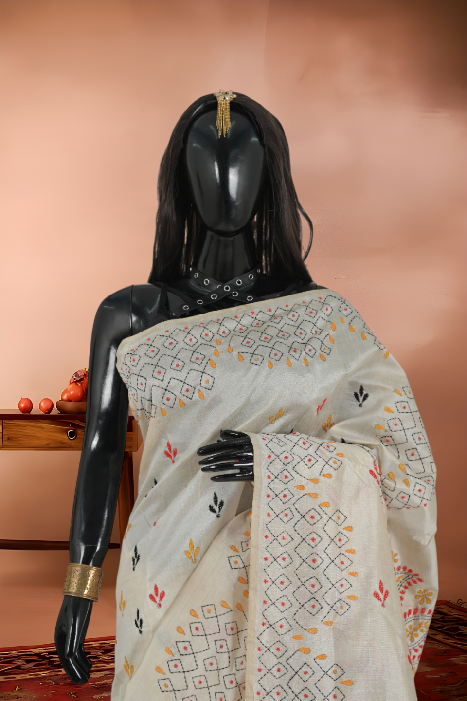 Pure Tant Handloom Kantha Stitch Saree