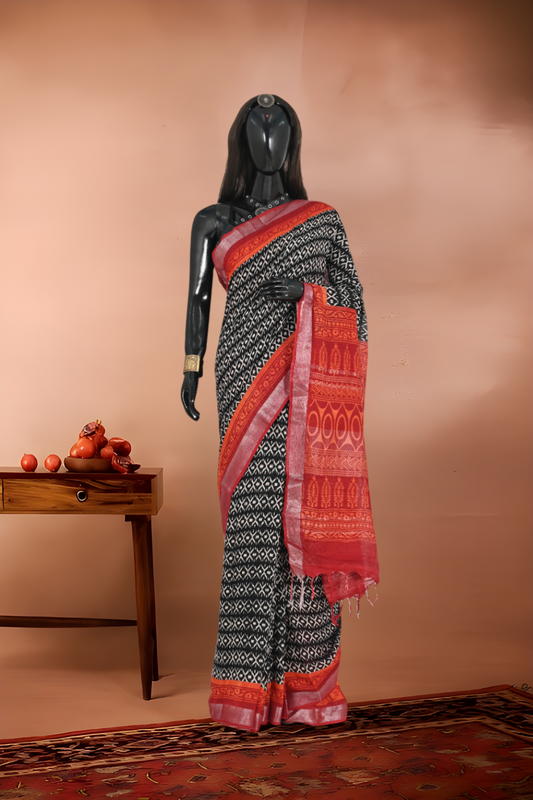 Pure Linen Ikat Print Saree