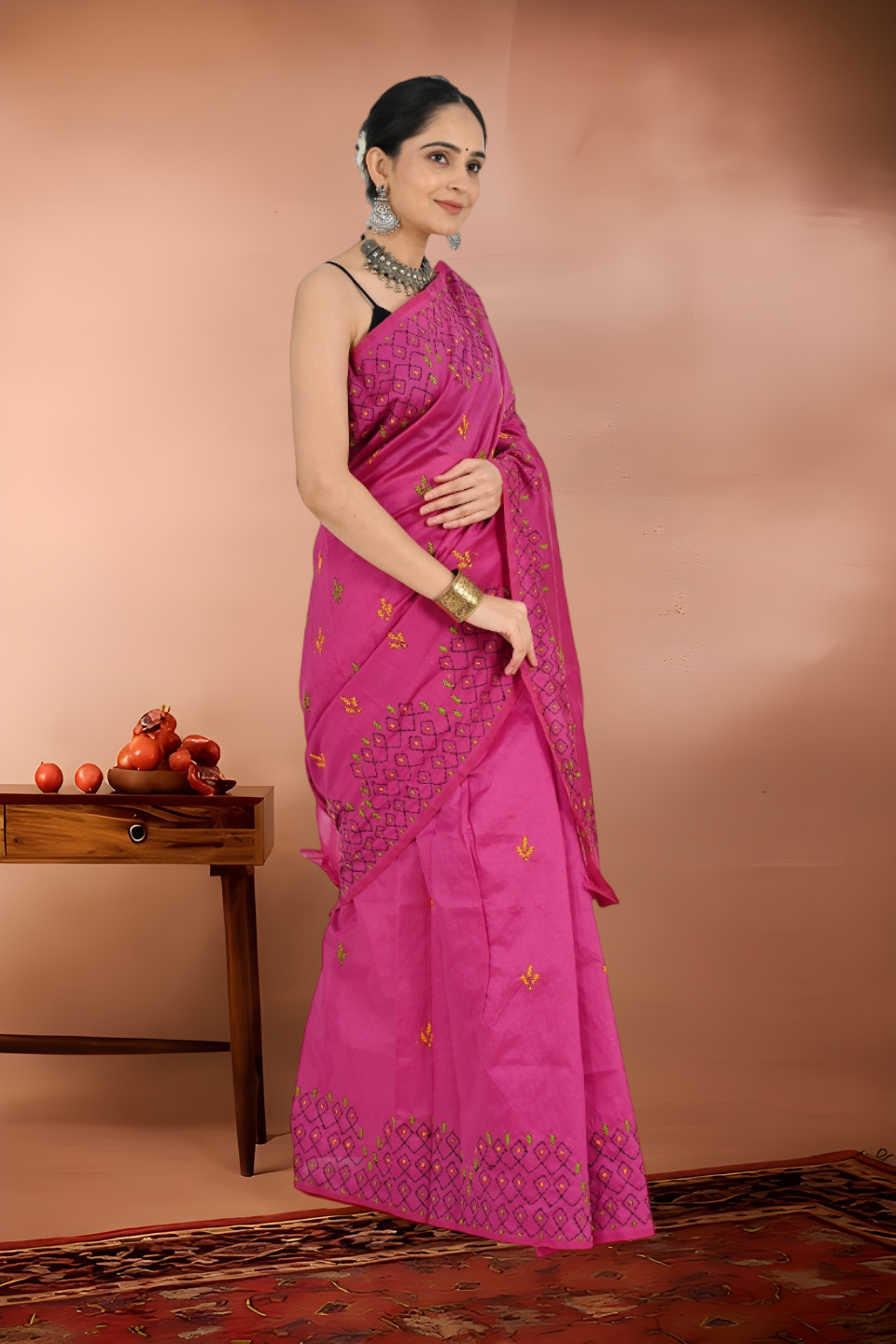 Kantha Stitch Tussar Saree in Tant Handloom