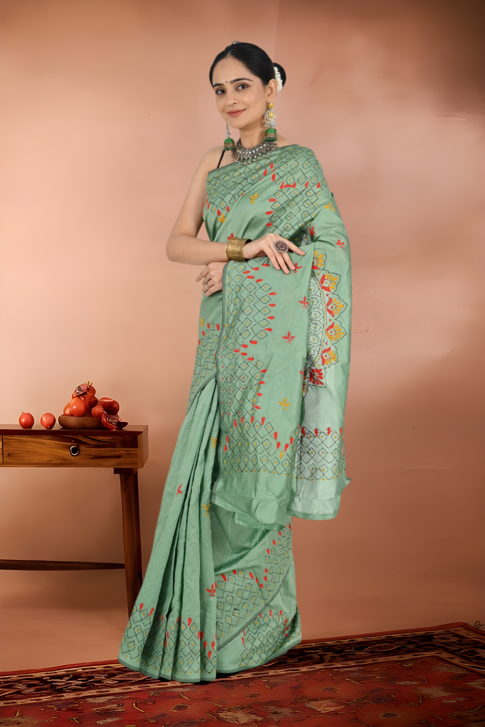 Tussar Kantha Stitch Saree