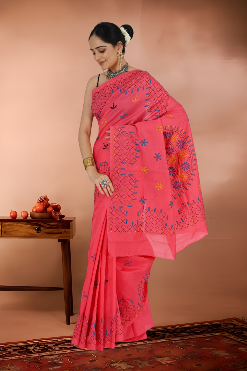 Pure Kantha Stitch Tussar Saree
