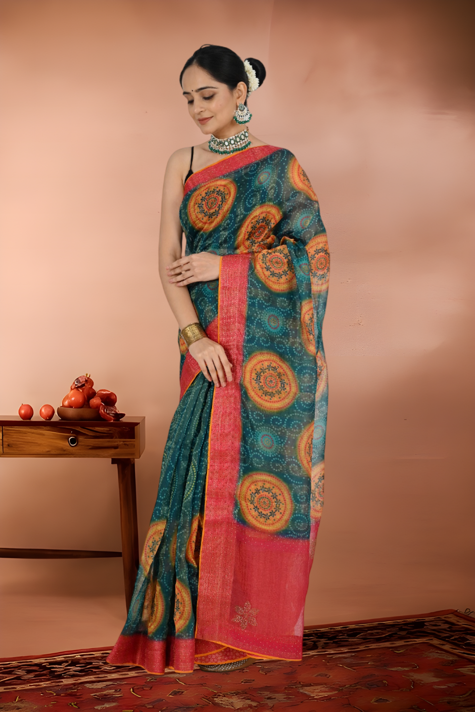 Chiffon Organza Saree Zircon Work
