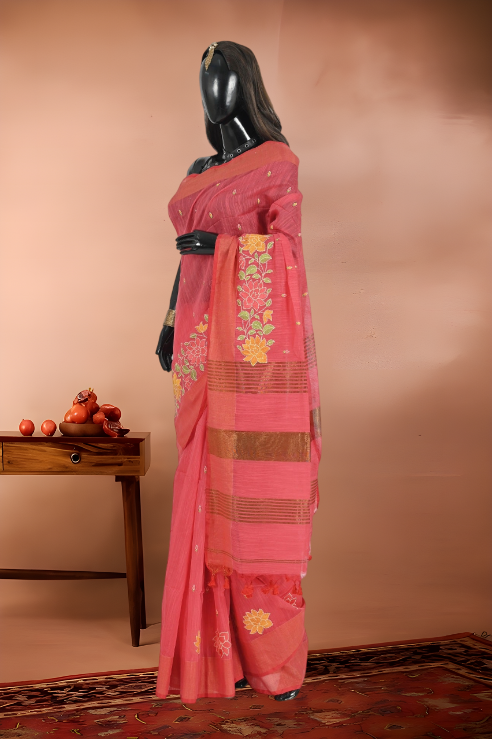Slub Cotton Embroidered Saree