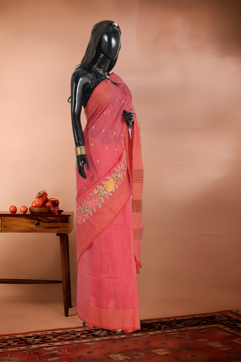Slub Cotton Embroidered Saree