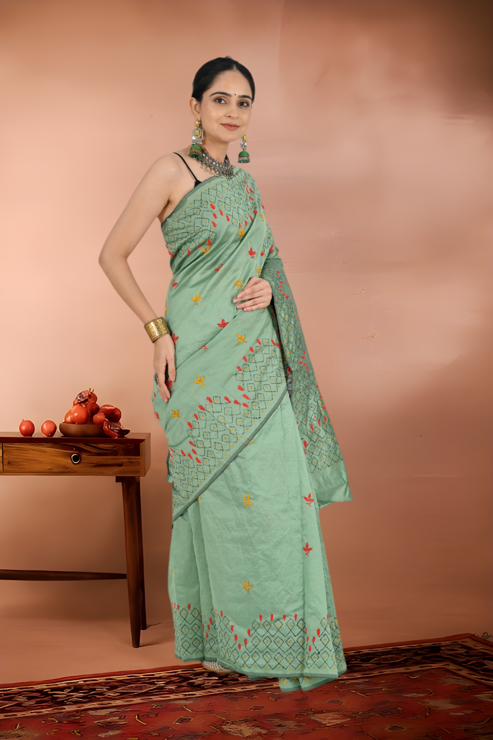 Tussar Kantha Stitch Saree