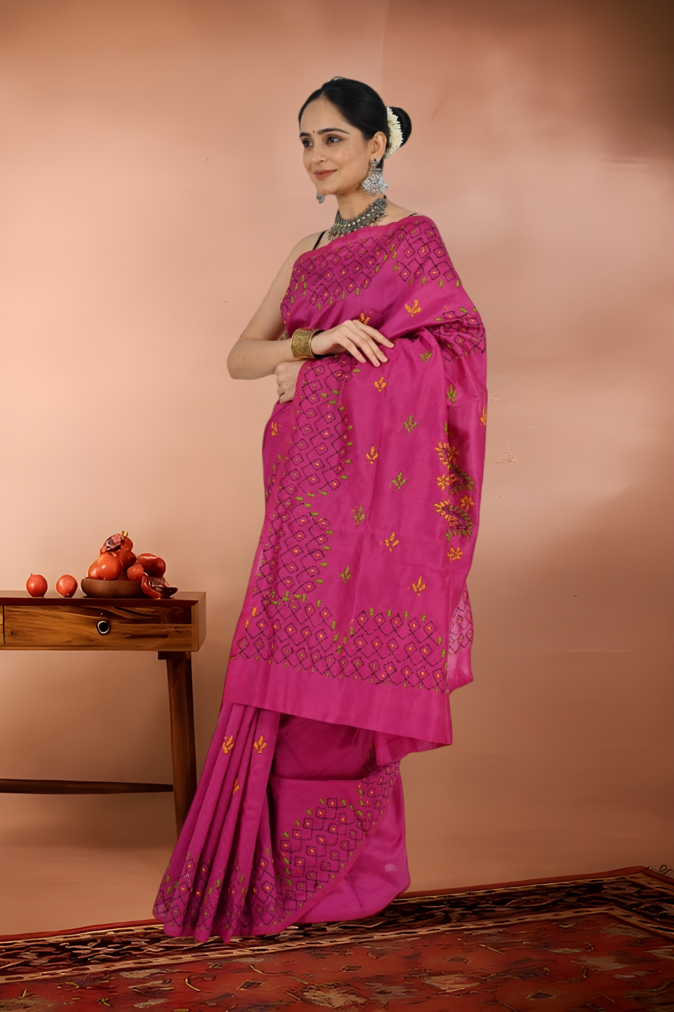 Kantha Stitch Tussar Saree in Tant Handloom