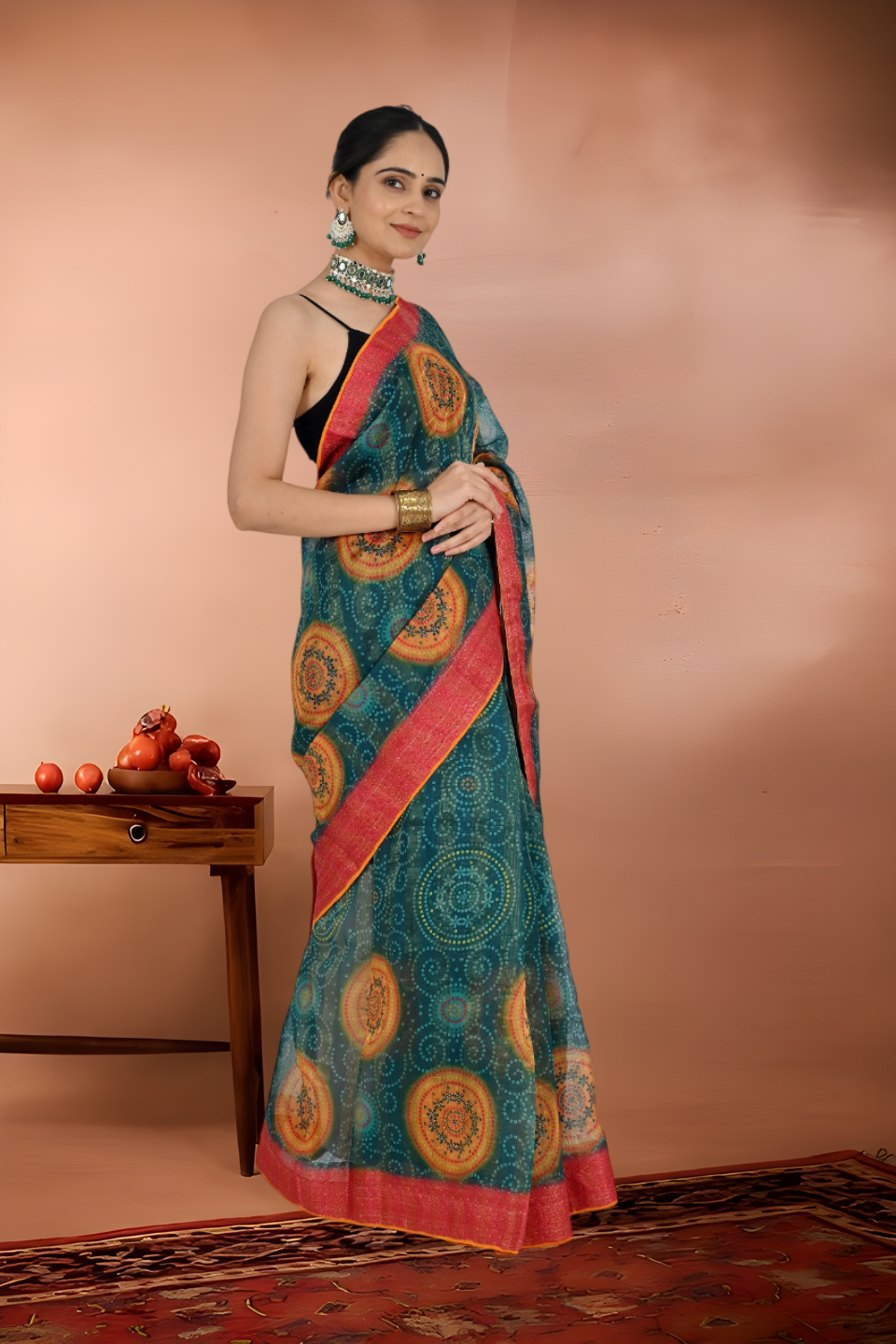 Chiffon Organza Saree Zircon Work