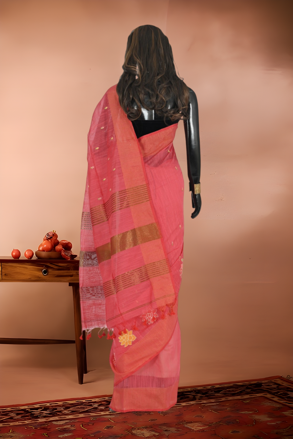 Slub Cotton Embroidered Saree