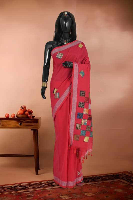 Khadi Cotton Applique Work Saree