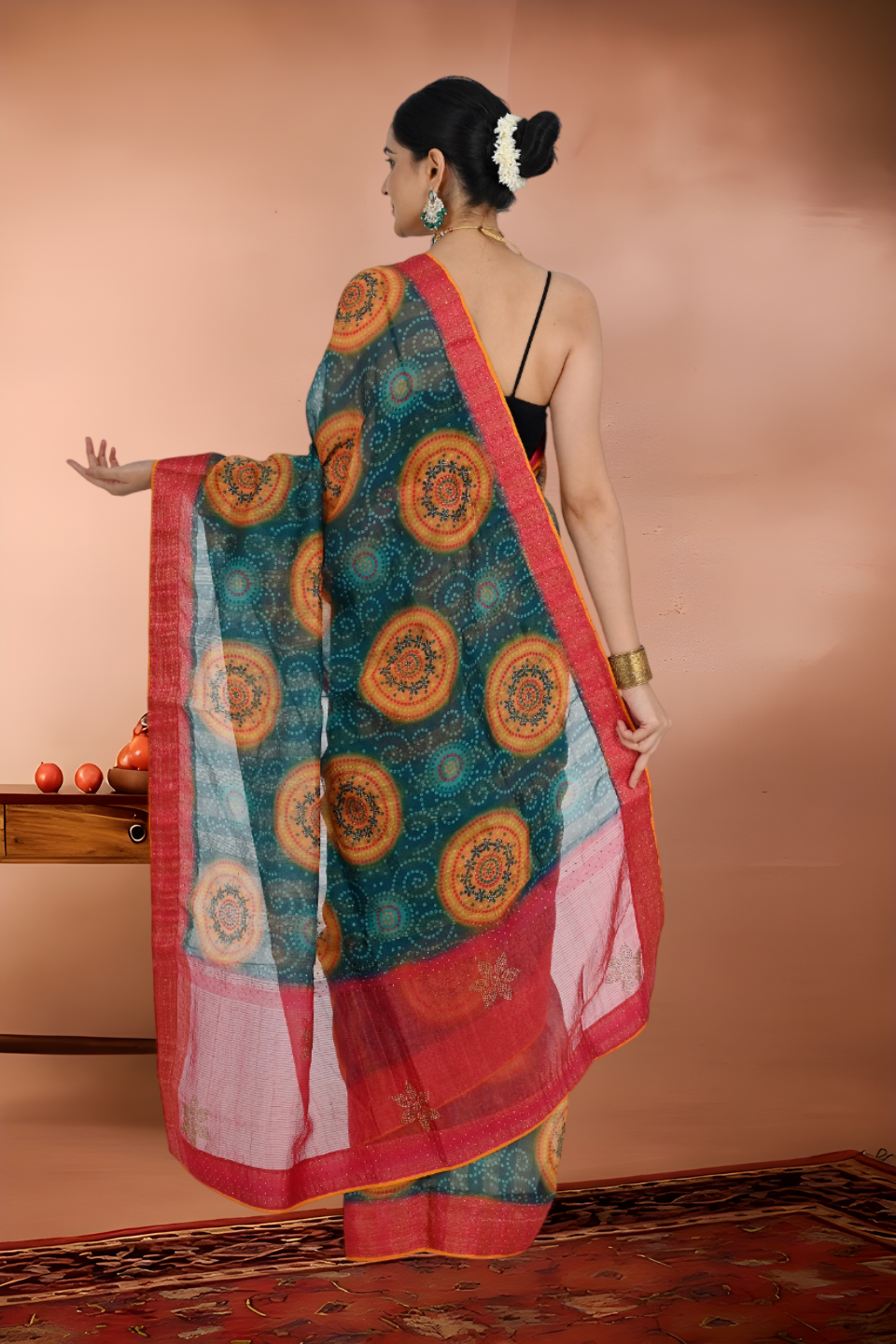 Chiffon Organza Saree Zircon Work