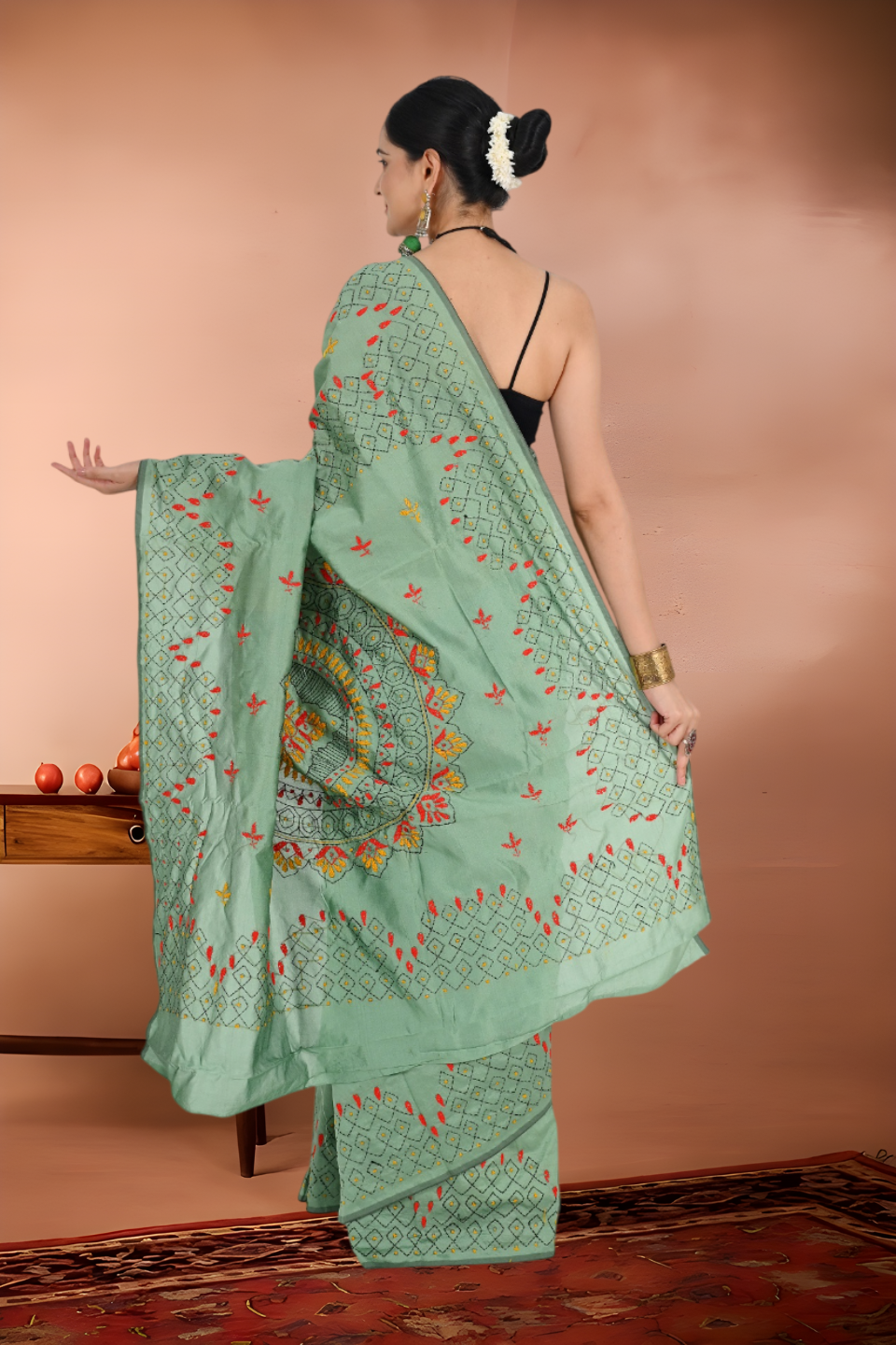 Tussar Kantha Stitch Saree