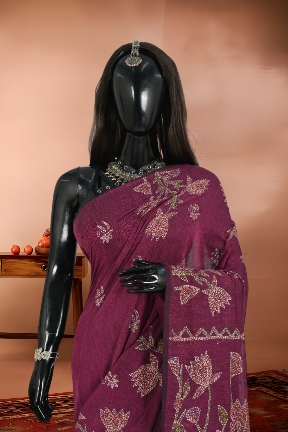 Mull Cotton Pure Kantha Stitch Saree