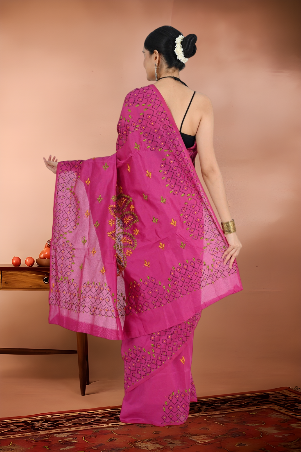 Kantha Stitch Tussar Saree in Tant Handloom