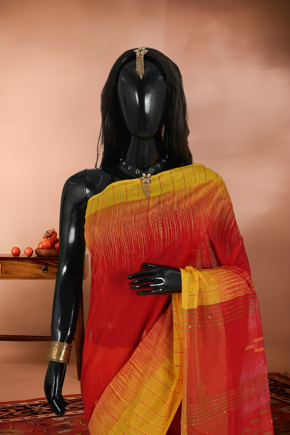 Handloom Resham Cotton Sequins Work Saree