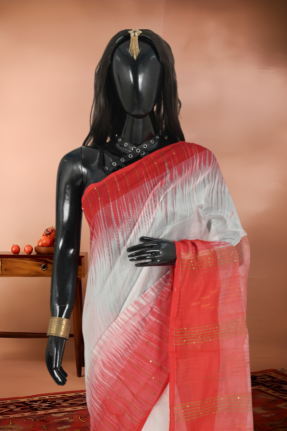 Pure Handloom Resham Cotton Saree with Sequins Work