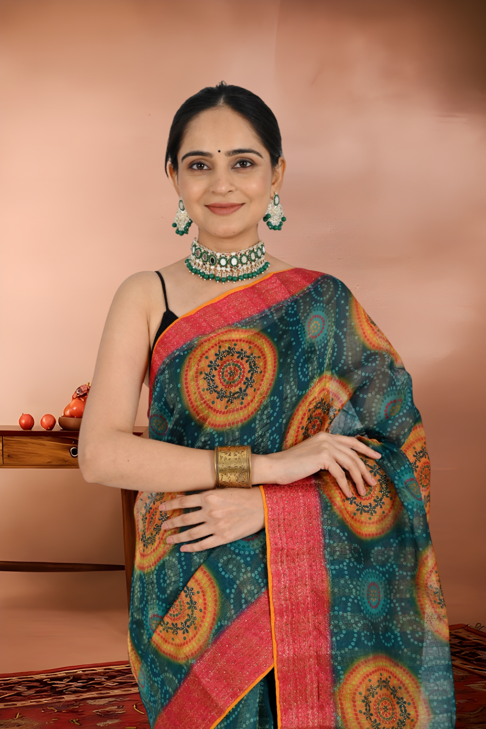 Chiffon Organza Saree Zircon Work