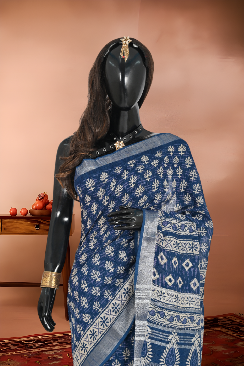 Pure Linen Printed Saree (Ikat)