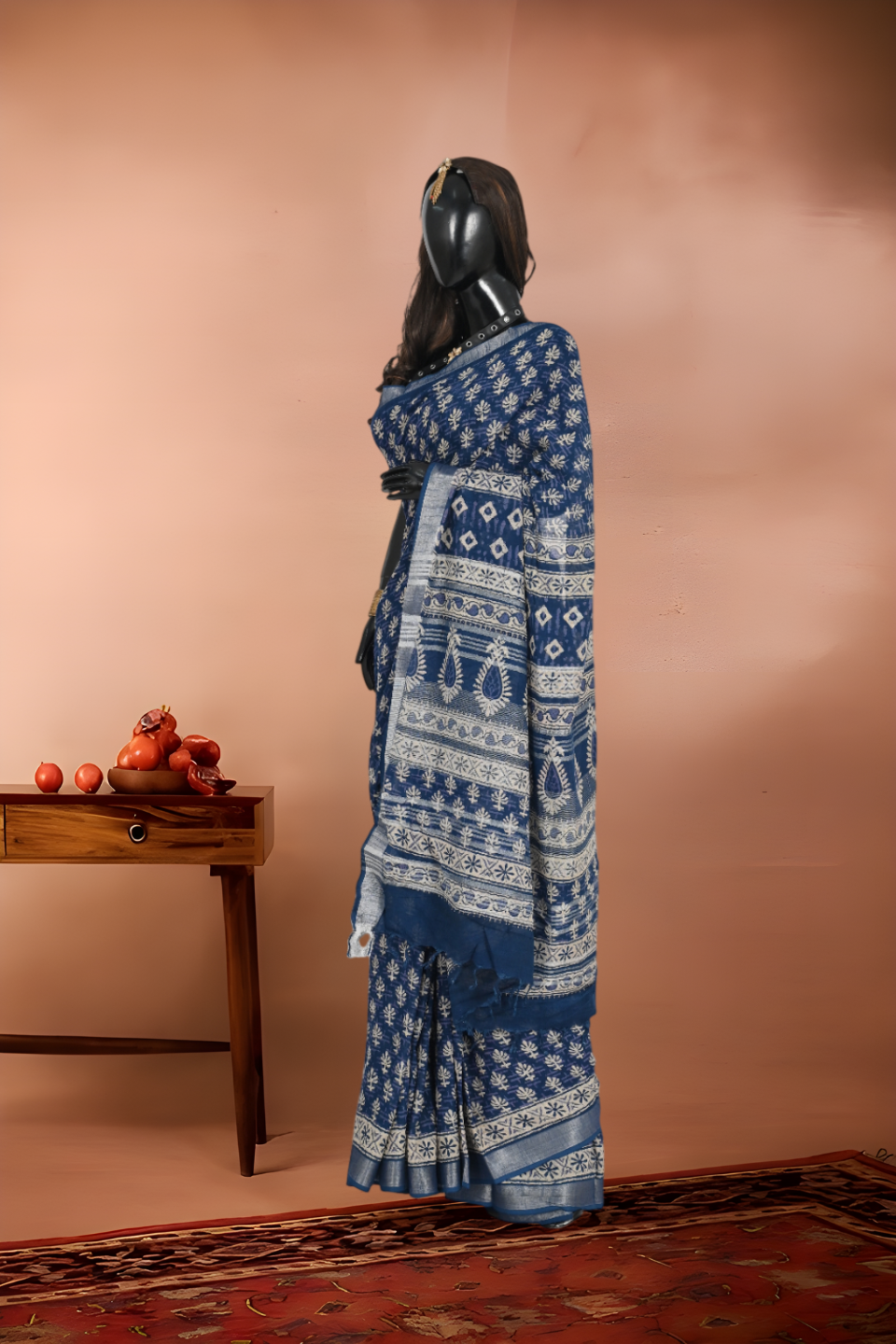 Pure Linen Printed Saree (Ikat)
