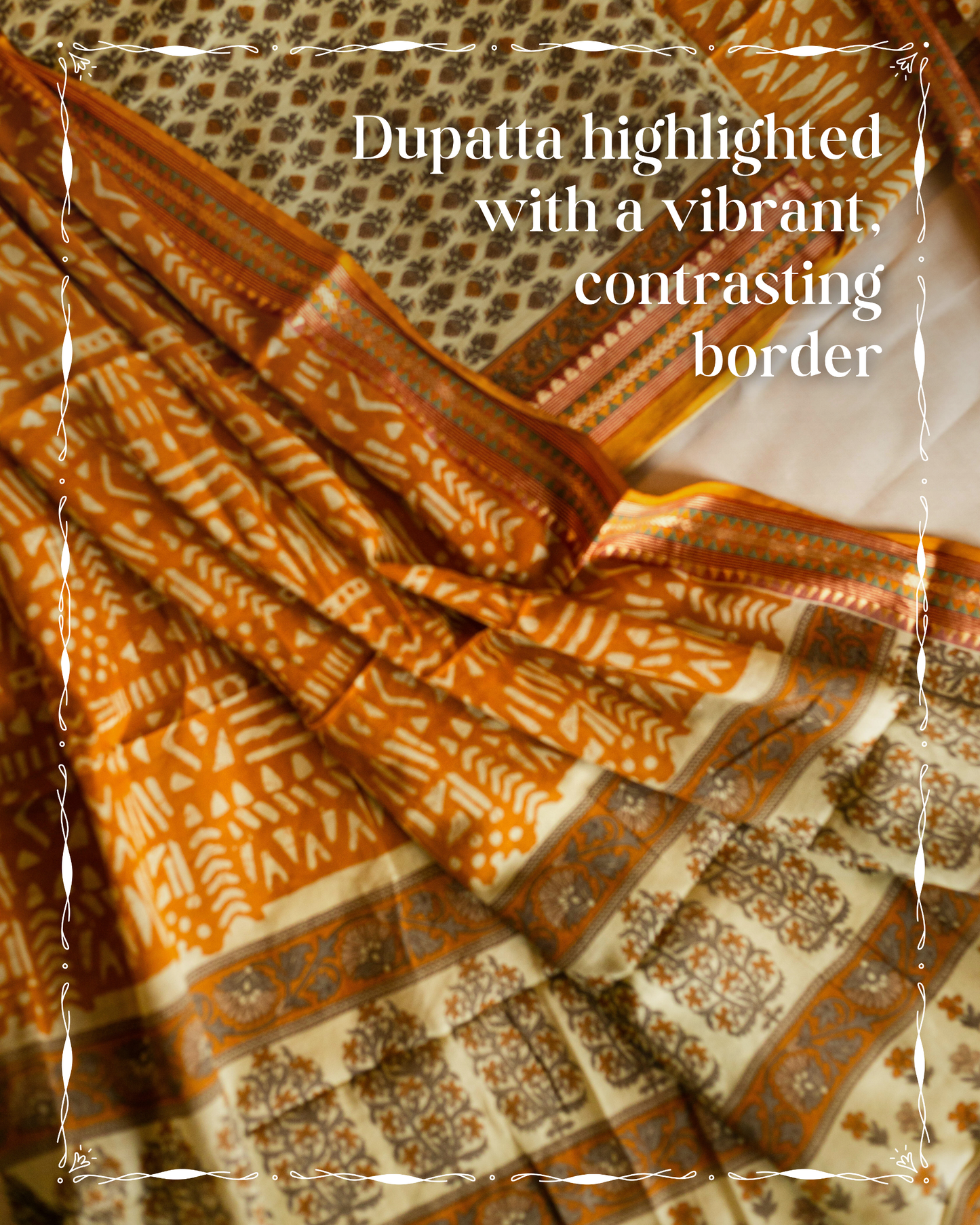 Pure Cotton Bagru Print Suit Set in Beige & Green Tones
