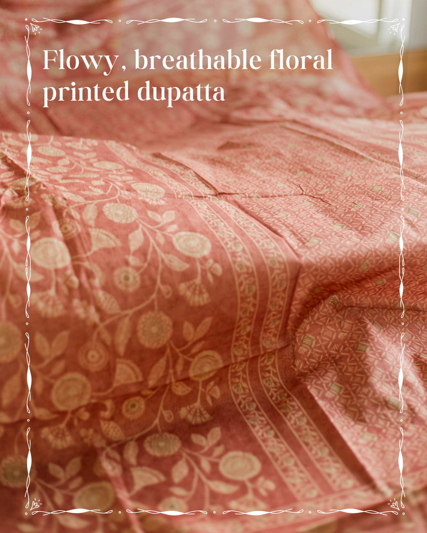 Brick Colour Muslin Cotton Suit with Delicate Floral Print