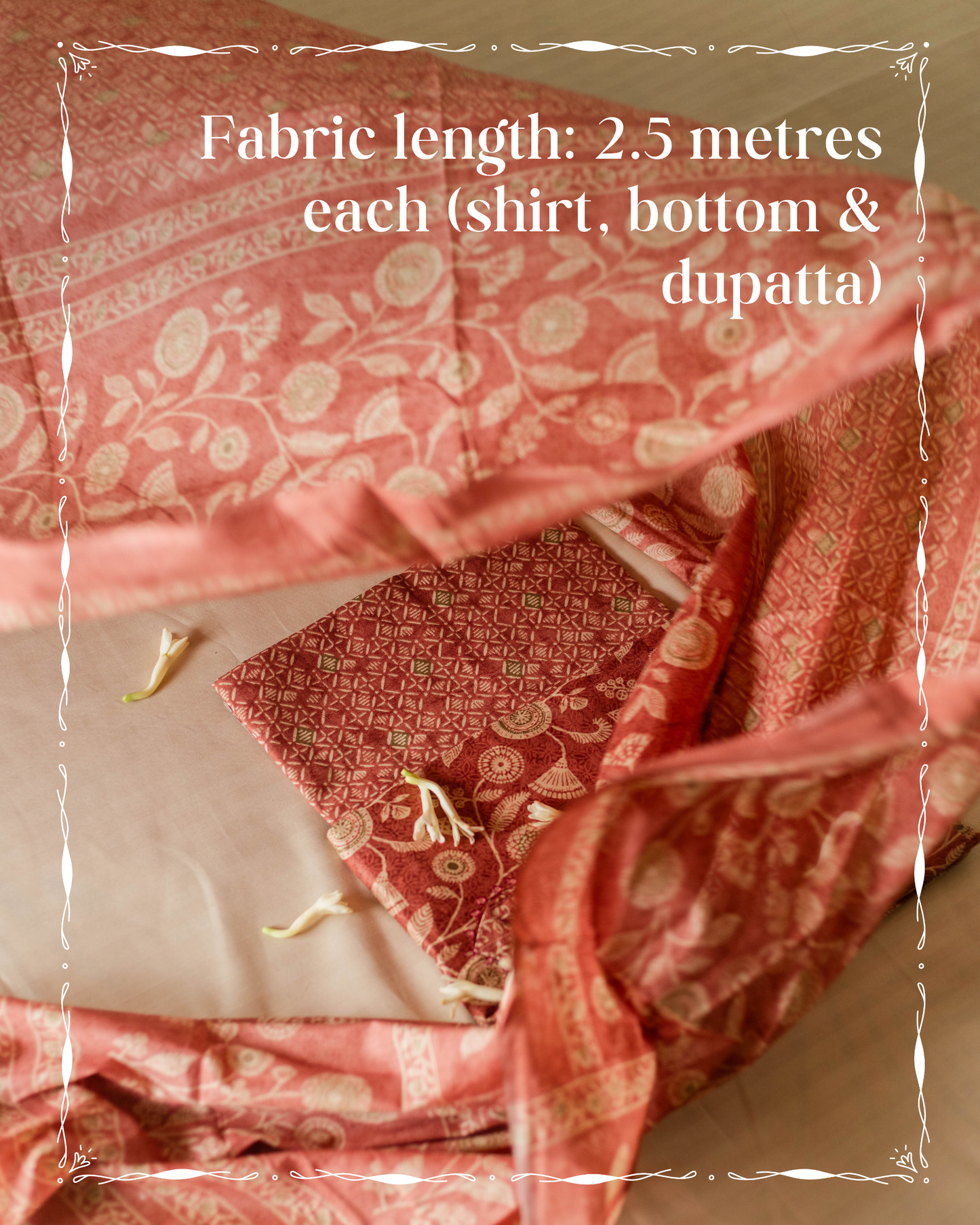 Brick Colour Muslin Cotton Suit with Delicate Floral Print