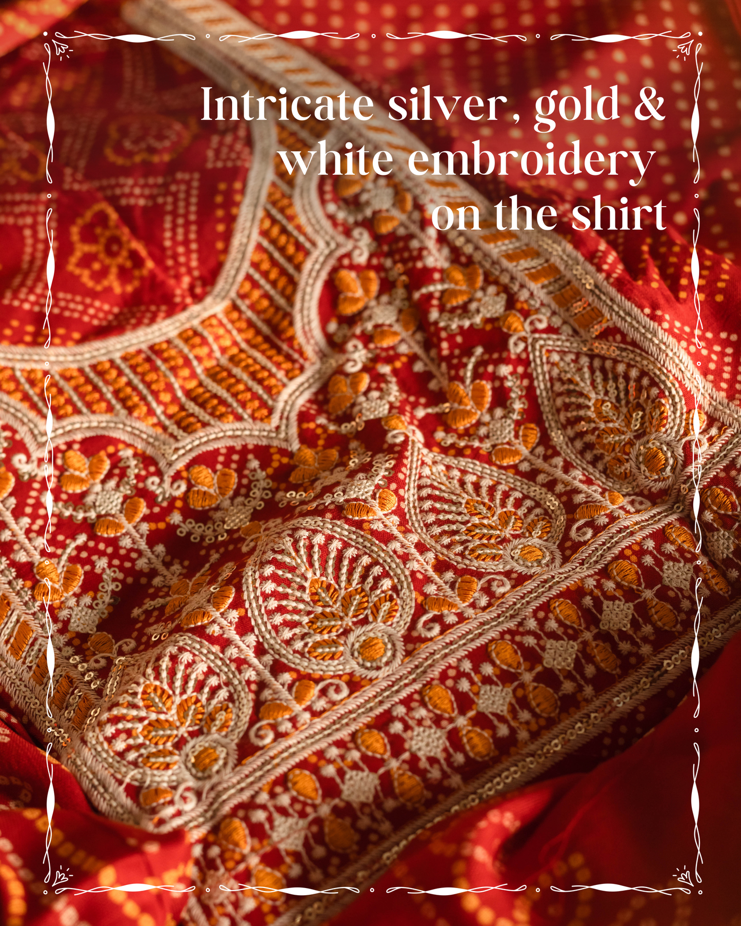 Gujri suit in a rich maroonish red hue with traditional bandhani print