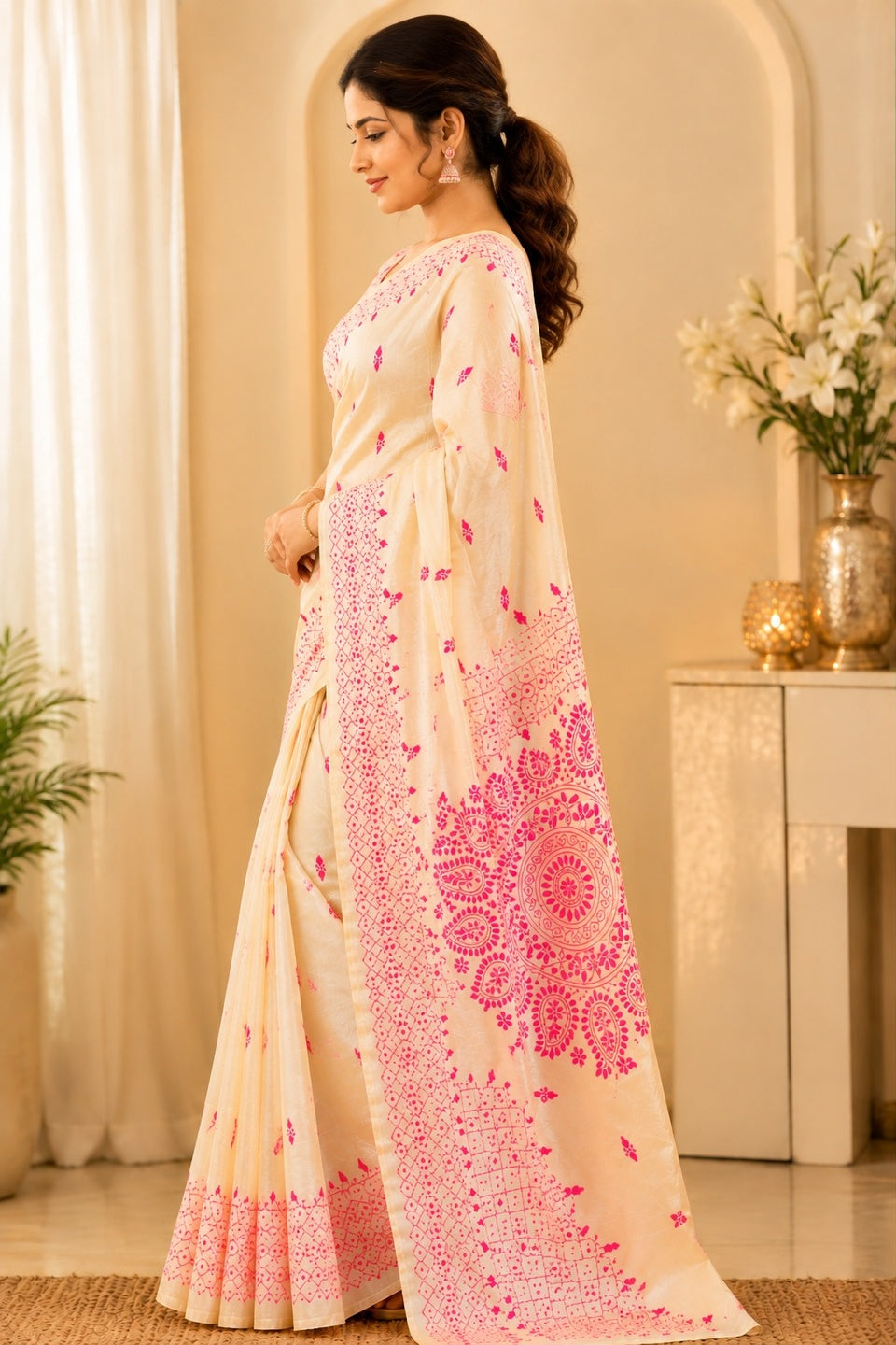 Tussar kantha stitch Saree