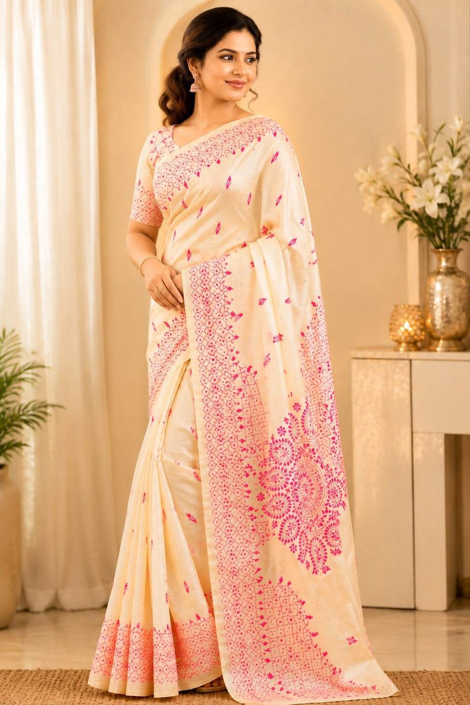 Tussar kantha stitch Saree