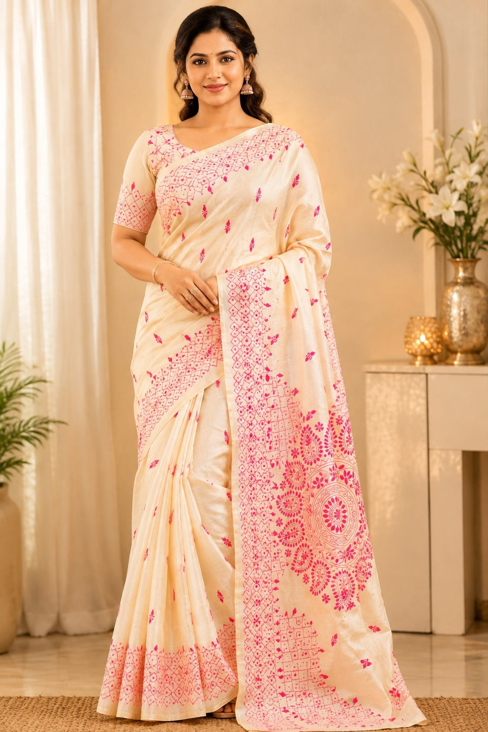 Tussar kantha stitch Saree