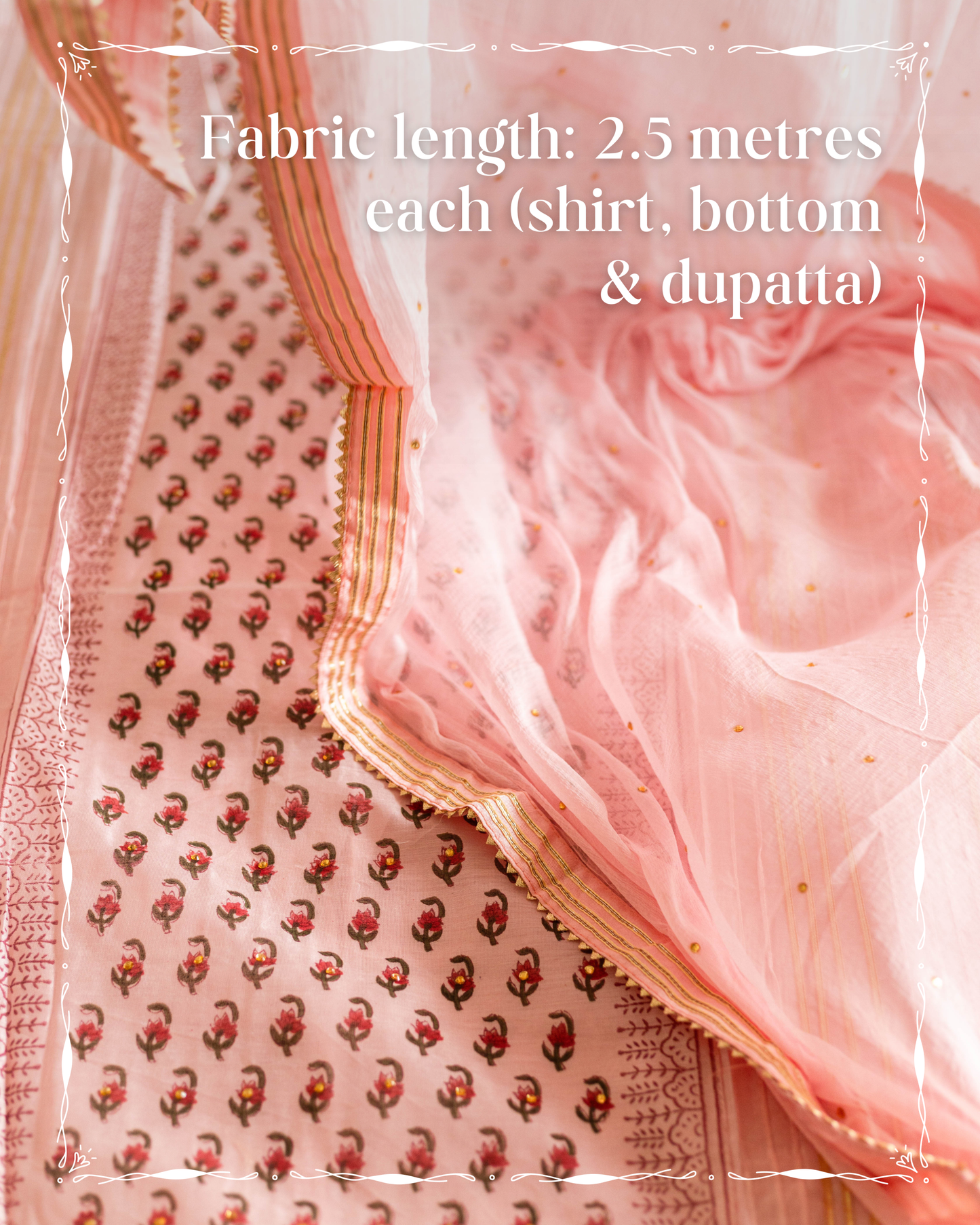Handblock Printed Baby Pink Chanderi Cotton Shirt with Floral Motif