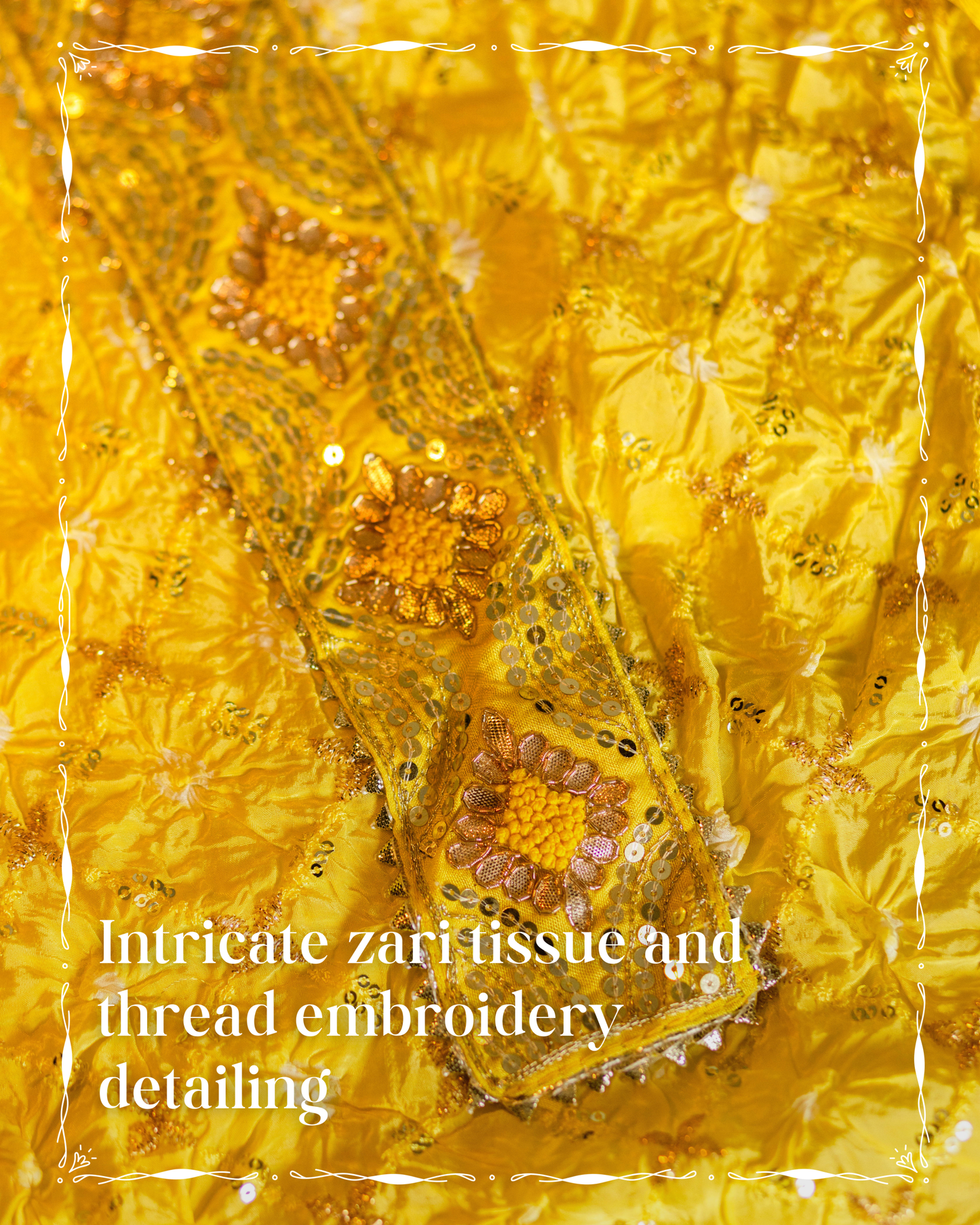 Pakistani silk suit piece in lemon yellow with a graceful crinkled texture