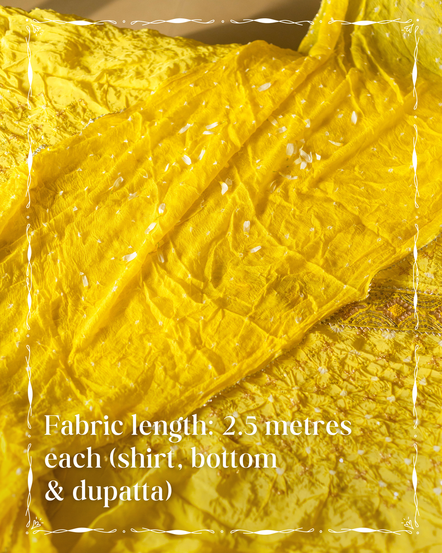 Pakistani silk suit piece in lemon yellow with a graceful crinkled texture